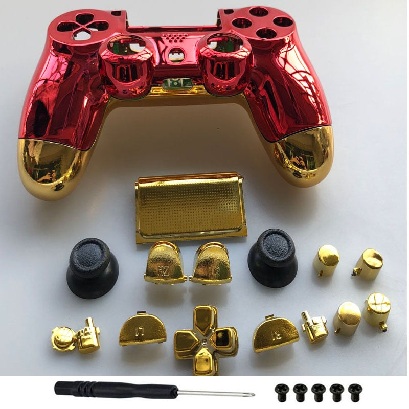 For PS4 Playstation Slim Pro JDM-040 JDS 040 Controller Full Housing Case Chrome Front Back Gold Red Shell Cover Replacement