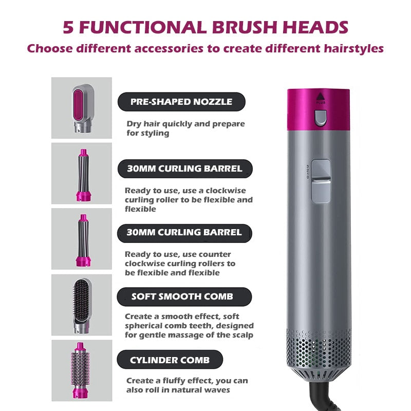 Hair Straightener Brush 5 In 1 Hot Heating Hair Comb Brush Hair Curler Automatic Curling Iron Set Hair Dryer Professional Salon