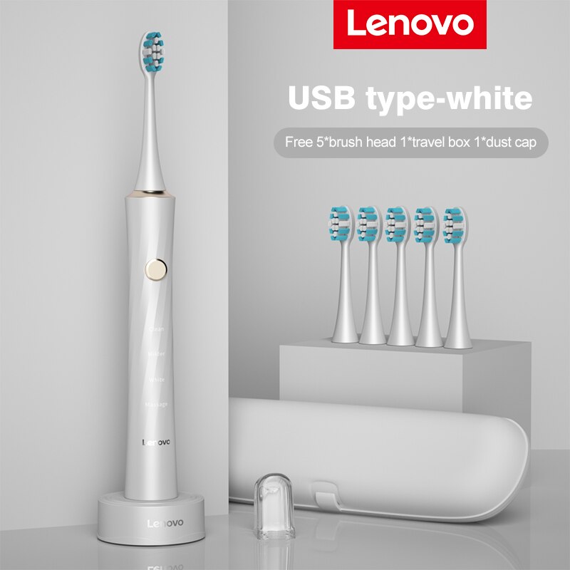 Lenovo Electric Toothbrush IPX7 Waterproof Wireless Charging Sterilization Brush Head Plaque Removal Adult Sonic Toothbrush