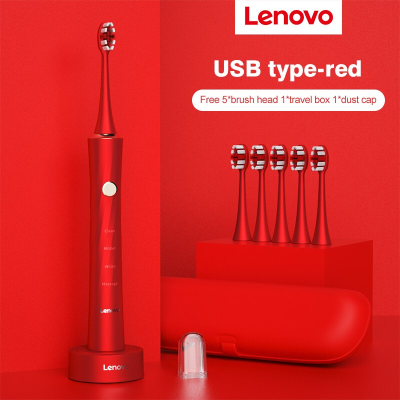 Lenovo Electric Toothbrush IPX7 Waterproof Wireless Charging Sterilization Brush Head Plaque Removal Adult Sonic Toothbrush