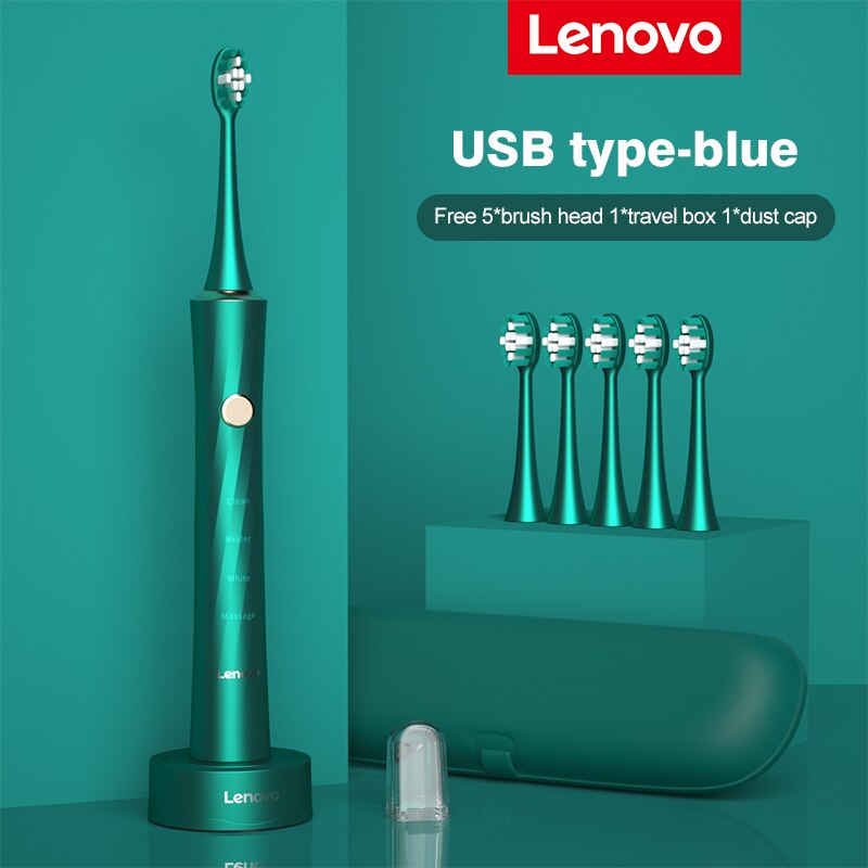 Lenovo Electric Toothbrush IPX7 Waterproof Wireless Charging Sterilization Brush Head Plaque Removal Adult Sonic Toothbrush