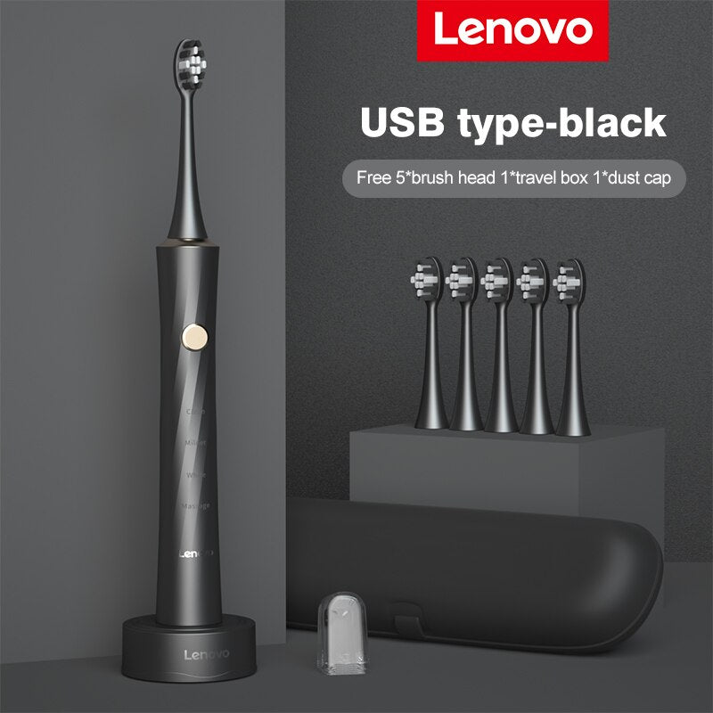 Lenovo Electric Toothbrush IPX7 Waterproof Wireless Charging Sterilization Brush Head Plaque Removal Adult Sonic Toothbrush