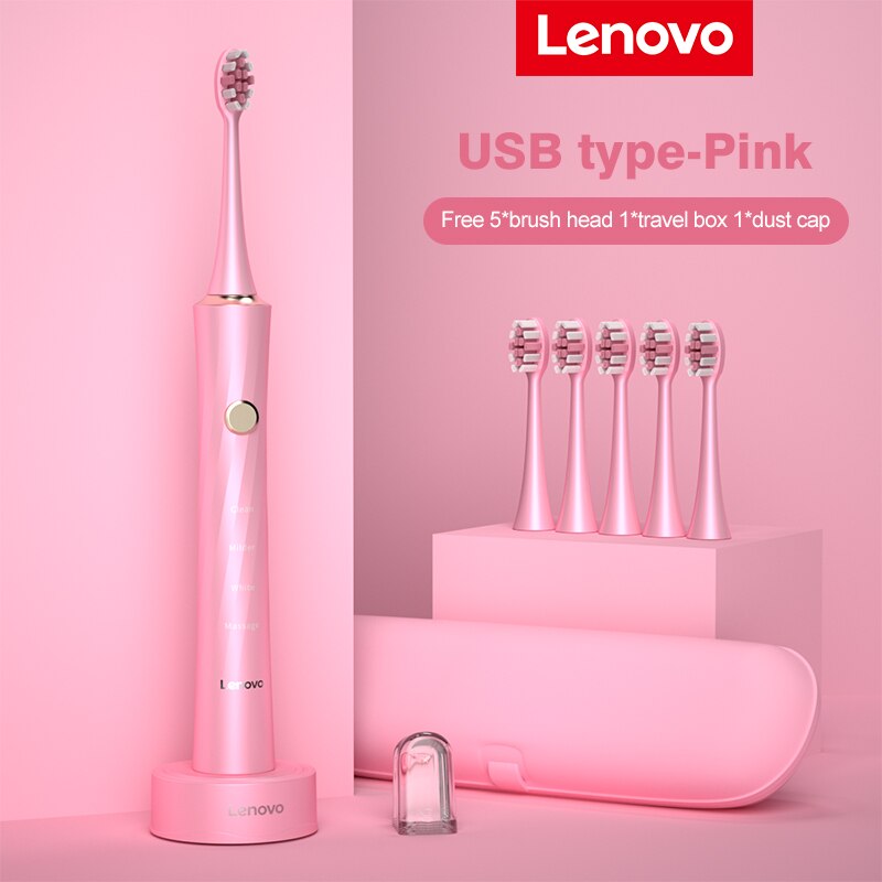 Lenovo Electric Toothbrush IPX7 Waterproof Wireless Charging Sterilization Brush Head Plaque Removal Adult Sonic Toothbrush