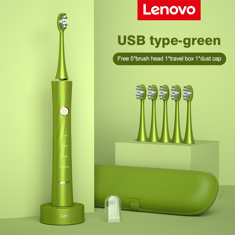 Lenovo Electric Toothbrush IPX7 Waterproof Wireless Charging Sterilization Brush Head Plaque Removal Adult Sonic Toothbrush