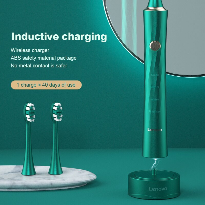 Lenovo Electric Toothbrush Wireless Charge IPX7 Waterproof Sterilization Teeth Brush Head Plaque Removal Adult Sonic Tooth Brush