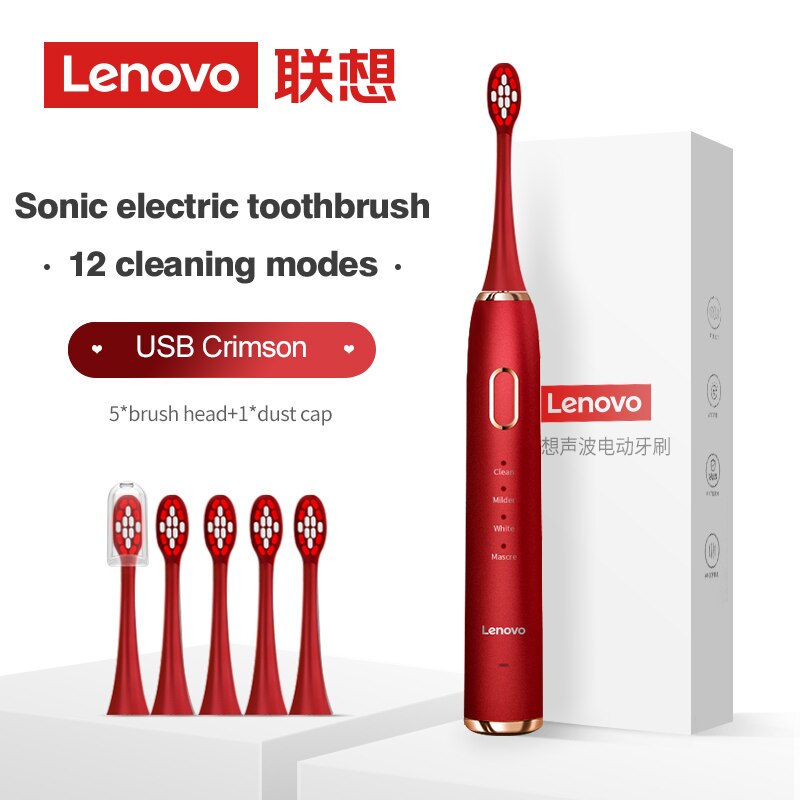 Lenovo Sonic Electric Toothbrush For Adult Teeth 10 Brush Heads With Case IPX7 Waterproof USB Children&#39;s Electric Tooth Brush