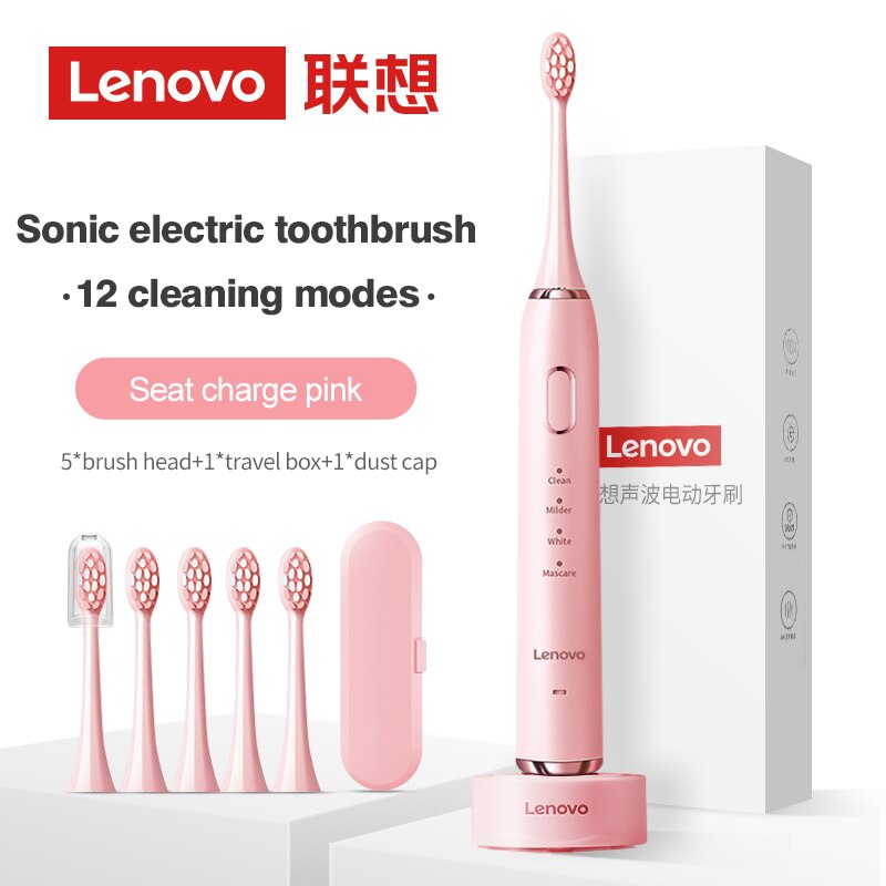 Lenovo Sonic Electric Toothbrush For Adult Teeth 10 Brush Heads With Case IPX7 Waterproof USB Children&#39;s Electric Tooth Brush