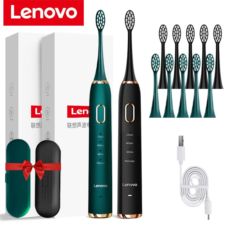 Lenovo Sonic Electric Toothbrush For Adult Teeth 10 Brush Heads With Case IPX7 Waterproof USB Children&#39;s Electric Tooth Brush