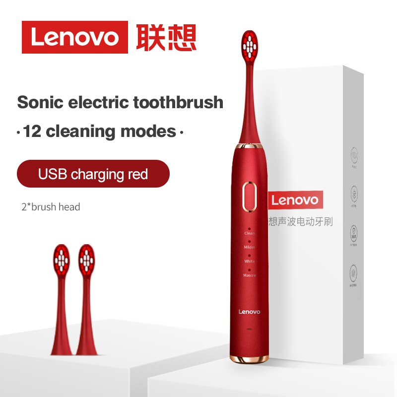 Lenovo Sonic Electric Toothbrush For Adult Teeth 10 Brush Heads With Case IPX7 Waterproof USB Children&#39;s Electric Tooth Brush