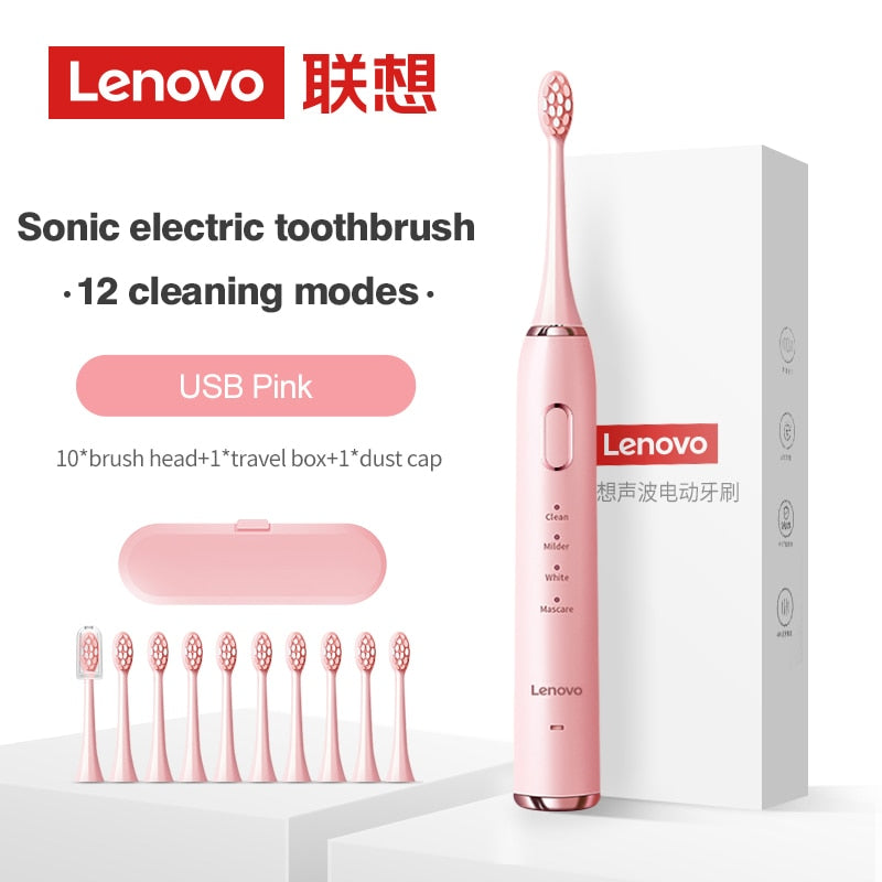 Lenovo Sonic Electric Toothbrush For Adult Teeth 10 Brush Heads With Case IPX7 Waterproof USB Children&#39;s Electric Tooth Brush