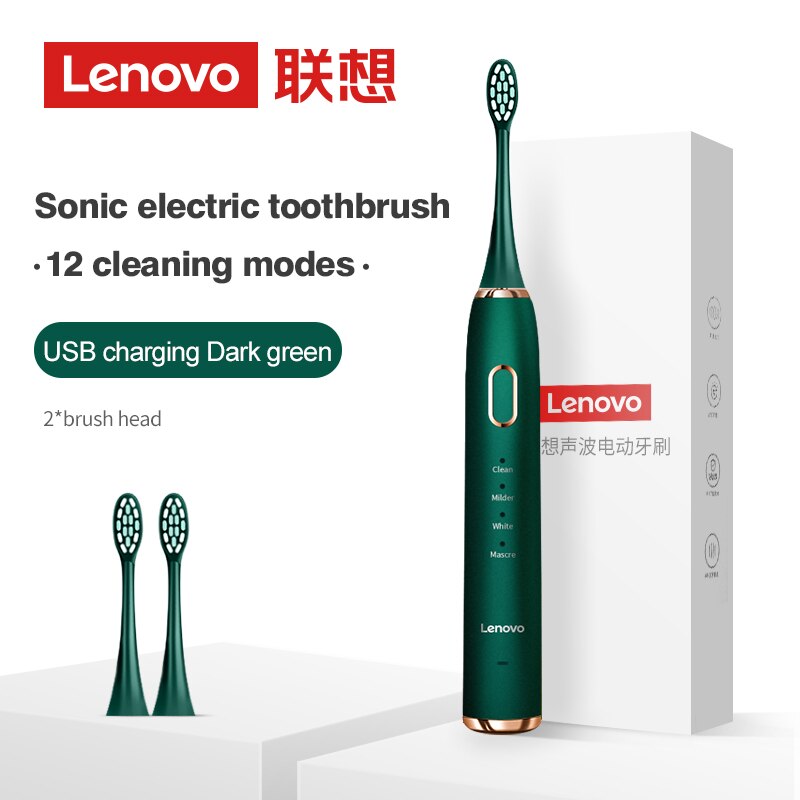 Lenovo Sonic Electric Toothbrush For Adult Teeth 10 Brush Heads With Case IPX7 Waterproof USB Children&#39;s Electric Tooth Brush