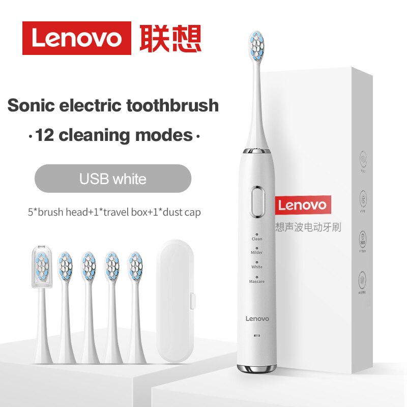 Lenovo Sonic Electric Toothbrush For Adult Teeth 10 Brush Heads With Case IPX7 Waterproof USB Children&#39;s Electric Tooth Brush