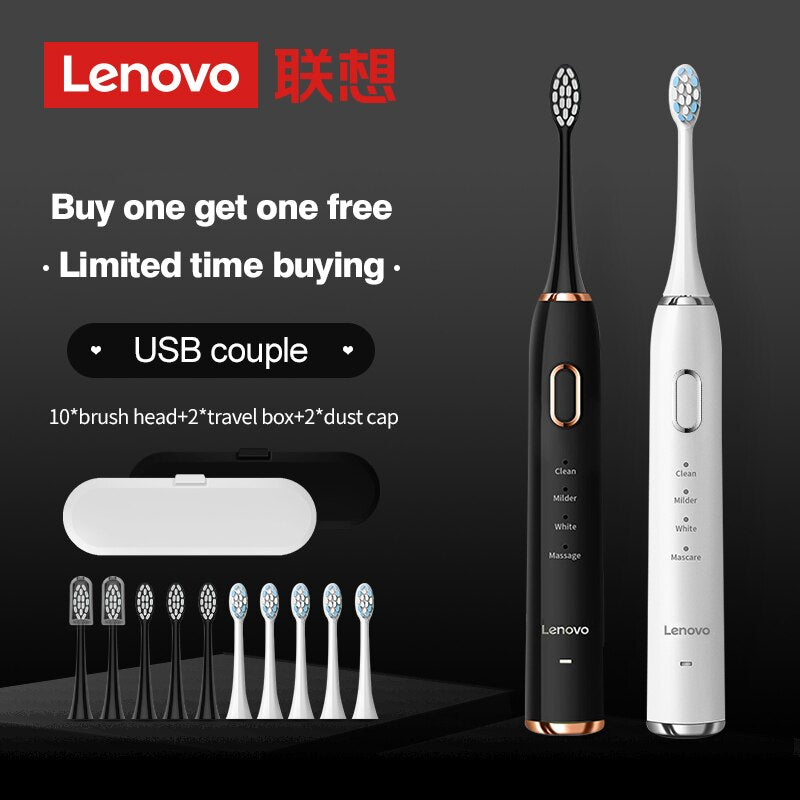 Lenovo Sonic Electric Toothbrush For Adult Teeth 10 Brush Heads With Case IPX7 Waterproof USB Children&#39;s Electric Tooth Brush