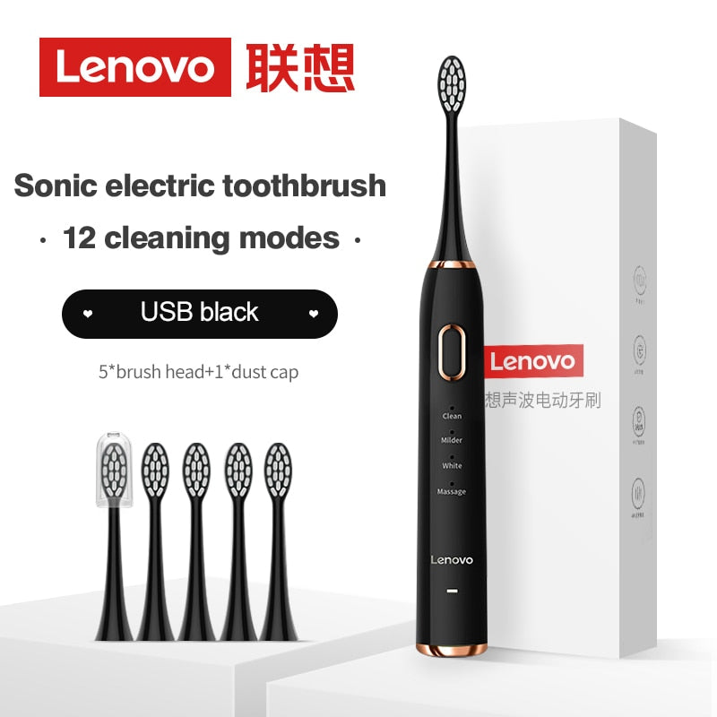 Lenovo Sonic Electric Toothbrush For Adult Teeth 10 Brush Heads With Case IPX7 Waterproof USB Children&#39;s Electric Tooth Brush