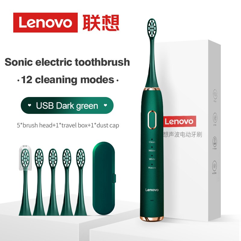 Lenovo Sonic Electric Toothbrush For Adult Teeth 10 Brush Heads With Case IPX7 Waterproof USB Children&#39;s Electric Tooth Brush