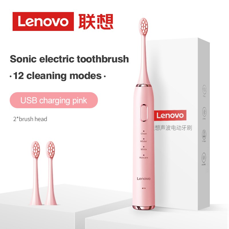 Lenovo Sonic Electric Toothbrush For Adult Teeth 10 Brush Heads With Case IPX7 Waterproof USB Children&#39;s Electric Tooth Brush