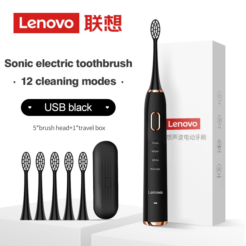 Lenovo Sonic Electric Toothbrush For Adult Teeth 10 Brush Heads With Case IPX7 Waterproof USB Children&#39;s Electric Tooth Brush