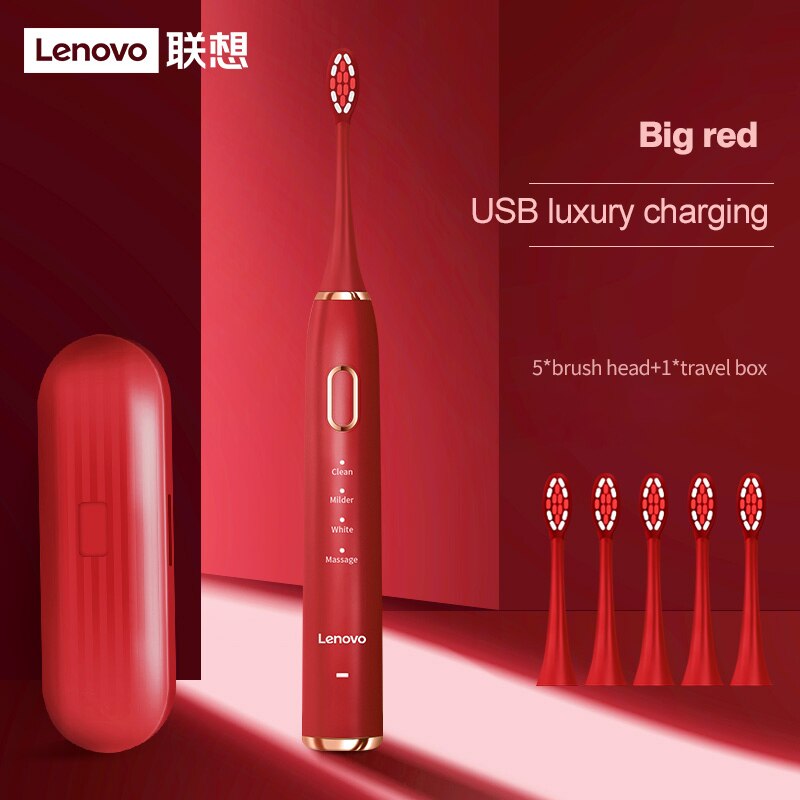 Lenovo Sonic Electric Toothbrush For Adult Teeth 10 Brush Heads With Case IPX7 Waterproof USB Children&#39;s Electric Tooth Brush