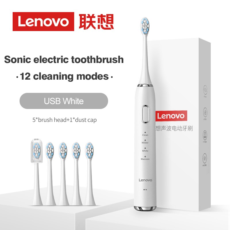 Lenovo Sonic Electric Toothbrush For Adult Teeth 10 Brush Heads With Case IPX7 Waterproof USB Children&#39;s Electric Tooth Brush