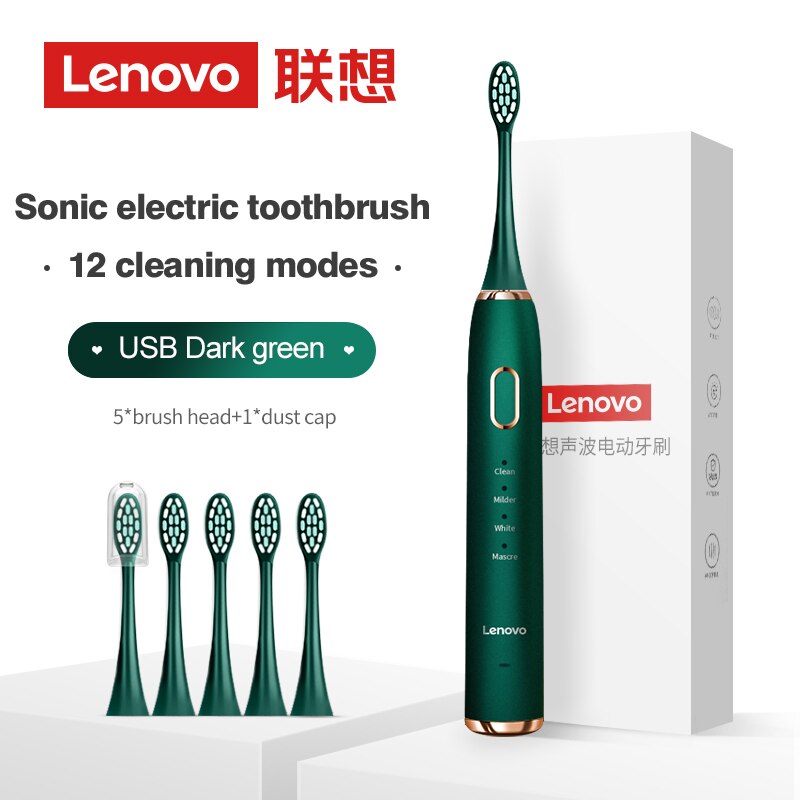 Lenovo Sonic Electric Toothbrush For Adult Teeth 10 Brush Heads With Case IPX7 Waterproof USB Children&#39;s Electric Tooth Brush