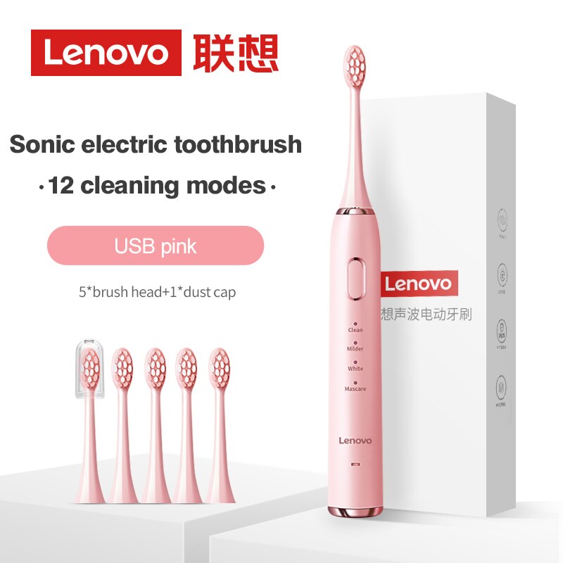 Lenovo Sonic Electric Toothbrush For Adult Teeth 10 Brush Heads With Case IPX7 Waterproof USB Children&#39;s Electric Tooth Brush