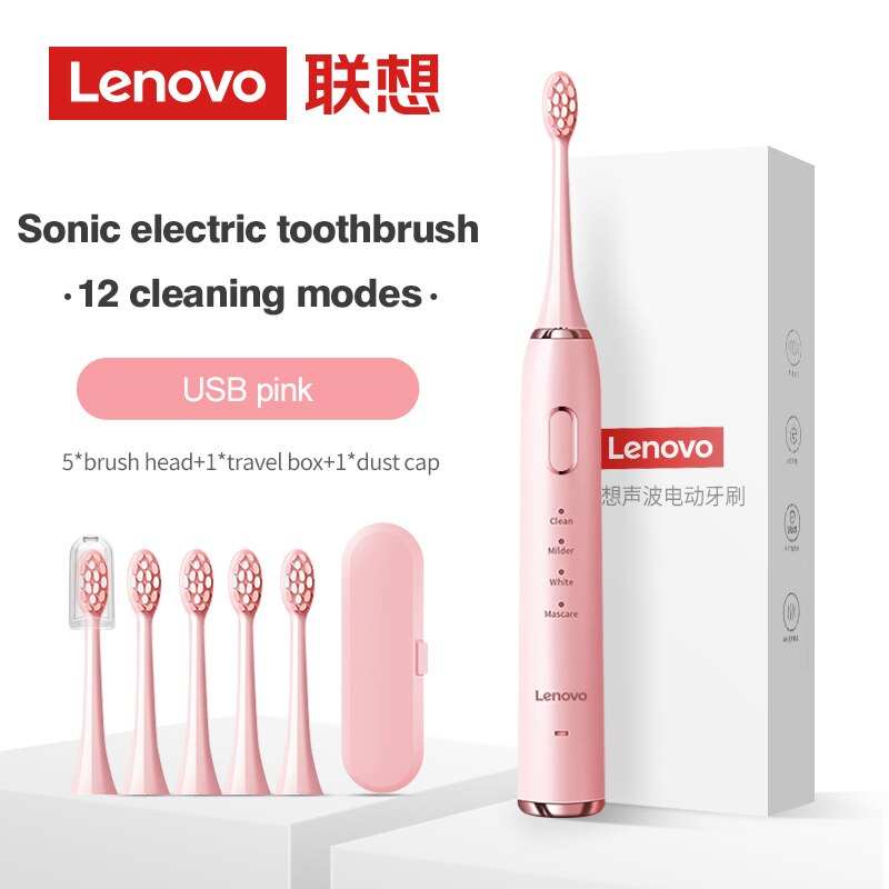 Lenovo Sonic Electric Toothbrush For Adult Teeth 10 Brush Heads With Case IPX7 Waterproof USB Children&#39;s Electric Tooth Brush