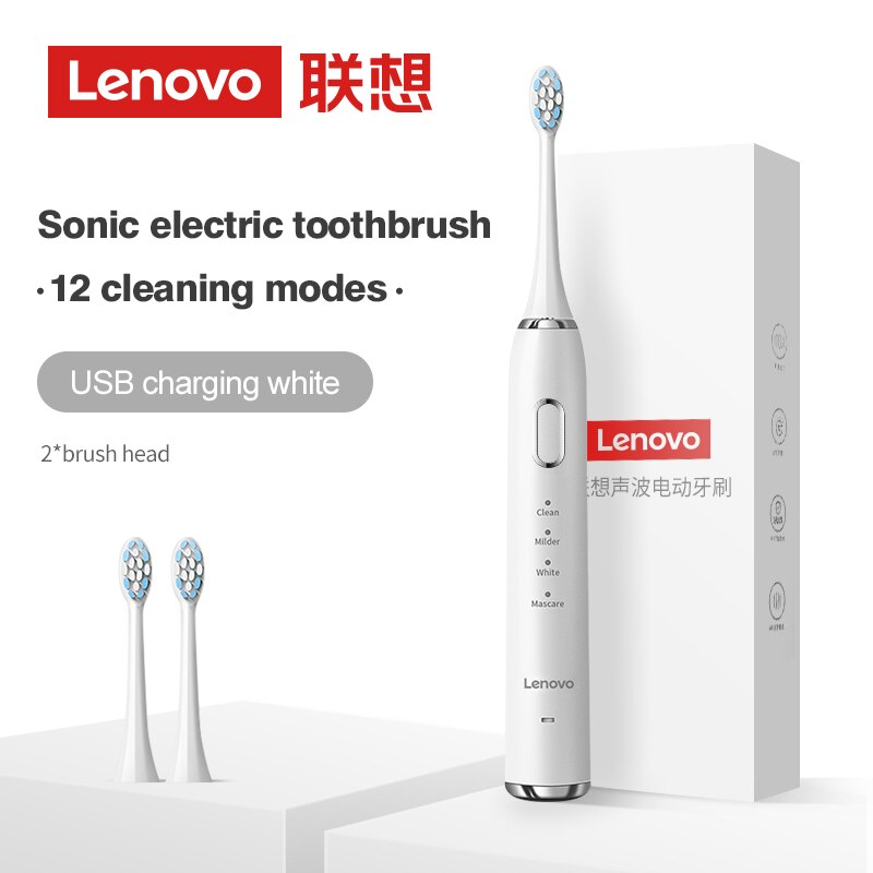 Lenovo Sonic Electric Toothbrush For Adult Teeth 10 Brush Heads With Case IPX7 Waterproof USB Children&#39;s Electric Tooth Brush