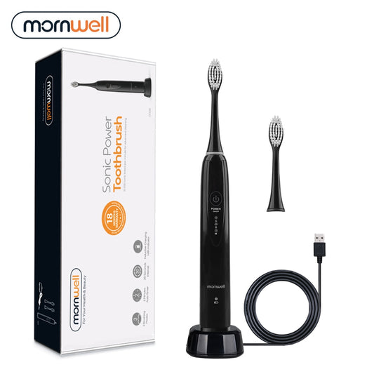 Mornwell Sonic Electric Toothbrush D02B Adult Timer Brush 3 Mode USB Charger Rechargeable Tooth Brushes Replacement Heads Set