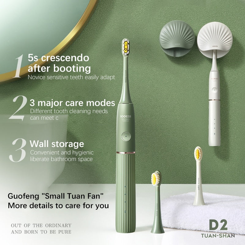 SOOCAS D2 Adult Sonic Electric Toothbrush UVC Sterilization Timer Brush 3 Tooth Care Modes IPX7 Waterproof Type-C Charge Brush