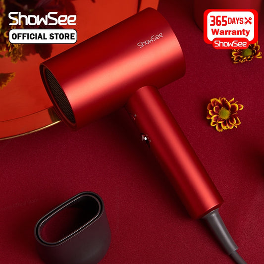 ShowSee Anion Hair Dryer Negative Ion Care 1800W Strong Wind Professinal Quick Dry Portable Home Hairdryers Low Noise A1-W