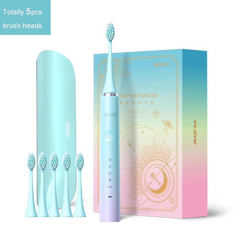 Sonic Electric Toothbrush Rechargeable Electronic Tooth Brush Travel Case Waterproof Adult Sonic Toothbrush 5 Replacement Heads