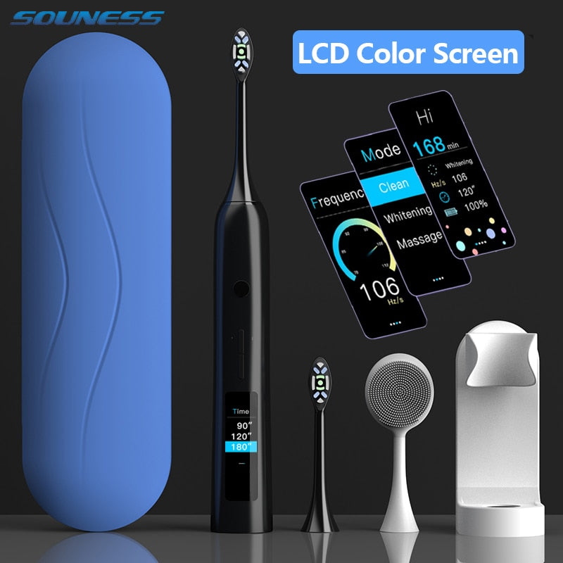 T1 Sonic Electric Toothbrush LCD Color Screen IPX7 Waterproof Rechargeable Adult Ultrasonic Automatic Tooth Brushes Set 2021 NEW