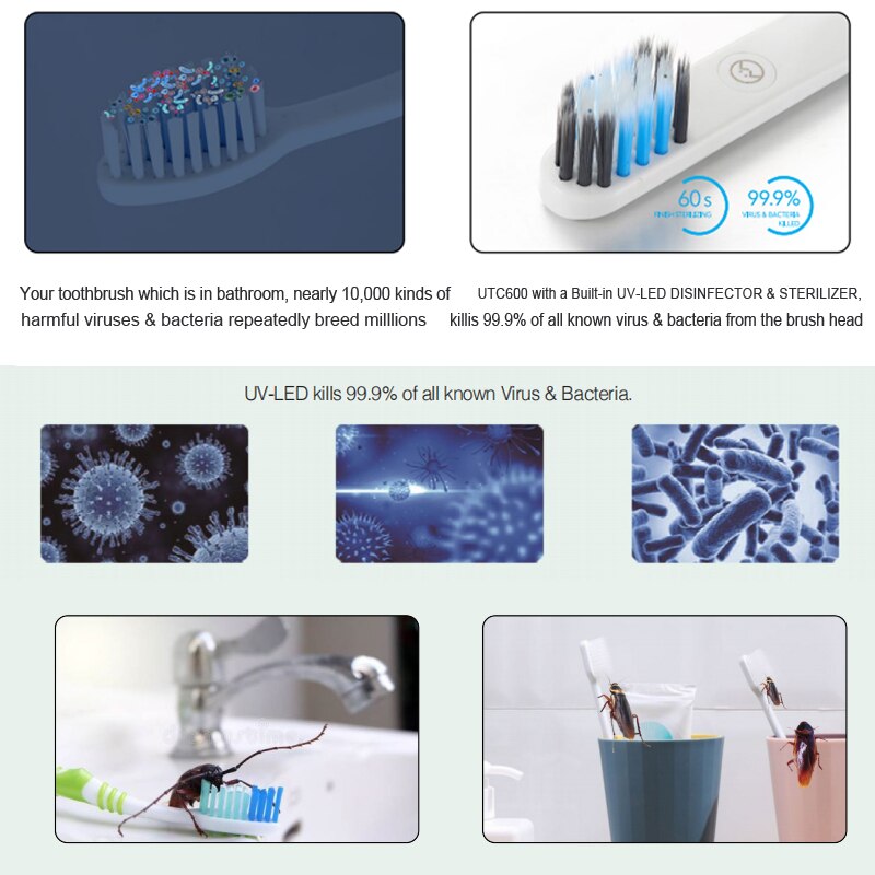 ZK30 UTC600 Ultrasonic Electric Toothbrush Portable Wireless Charging UV-C Folding Toothbrush Smart Timer Sonic Tooth washing