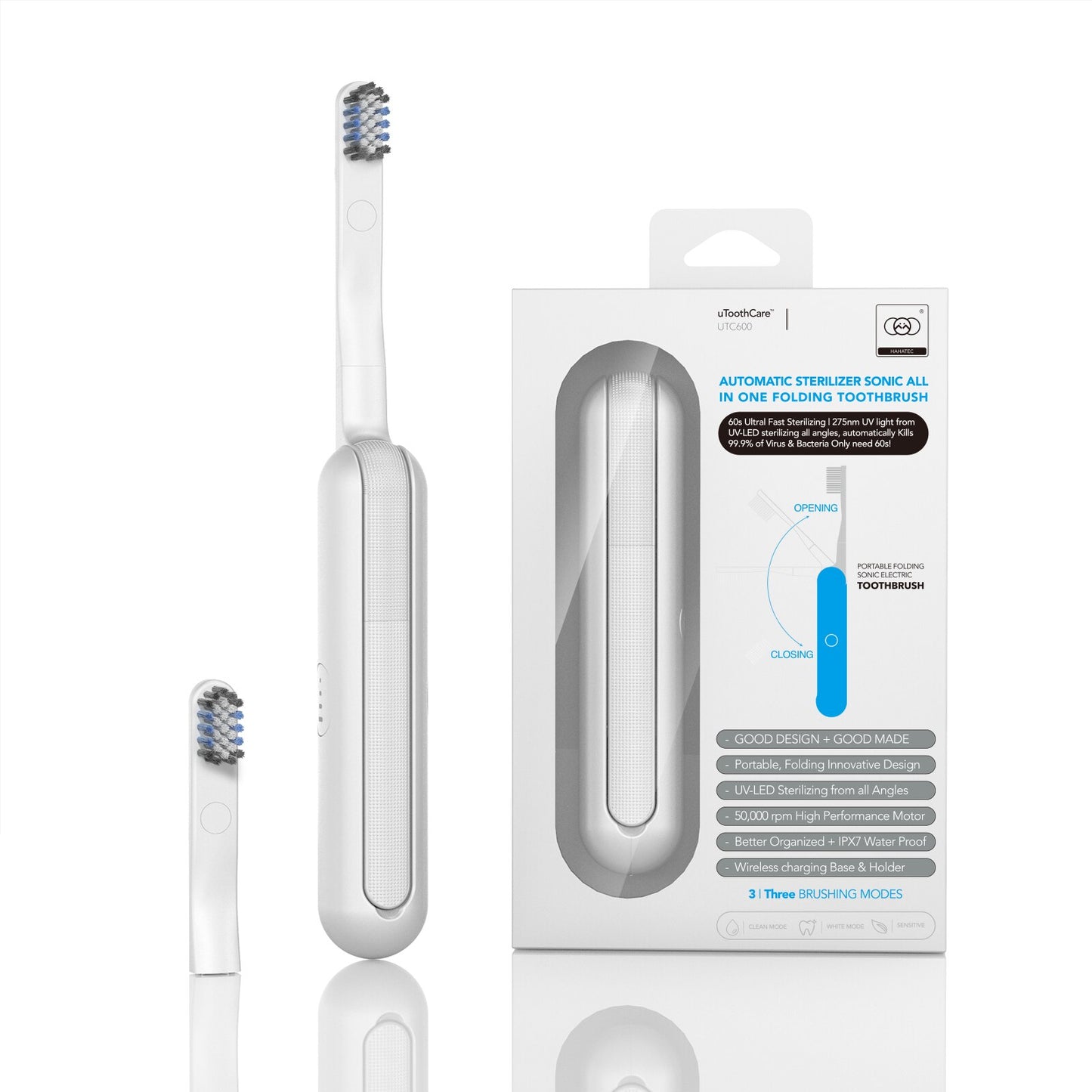 ZK30 UTC600 Ultrasonic Electric Toothbrush Portable Wireless Charging UV-C Folding Toothbrush Smart Timer Sonic Tooth washing