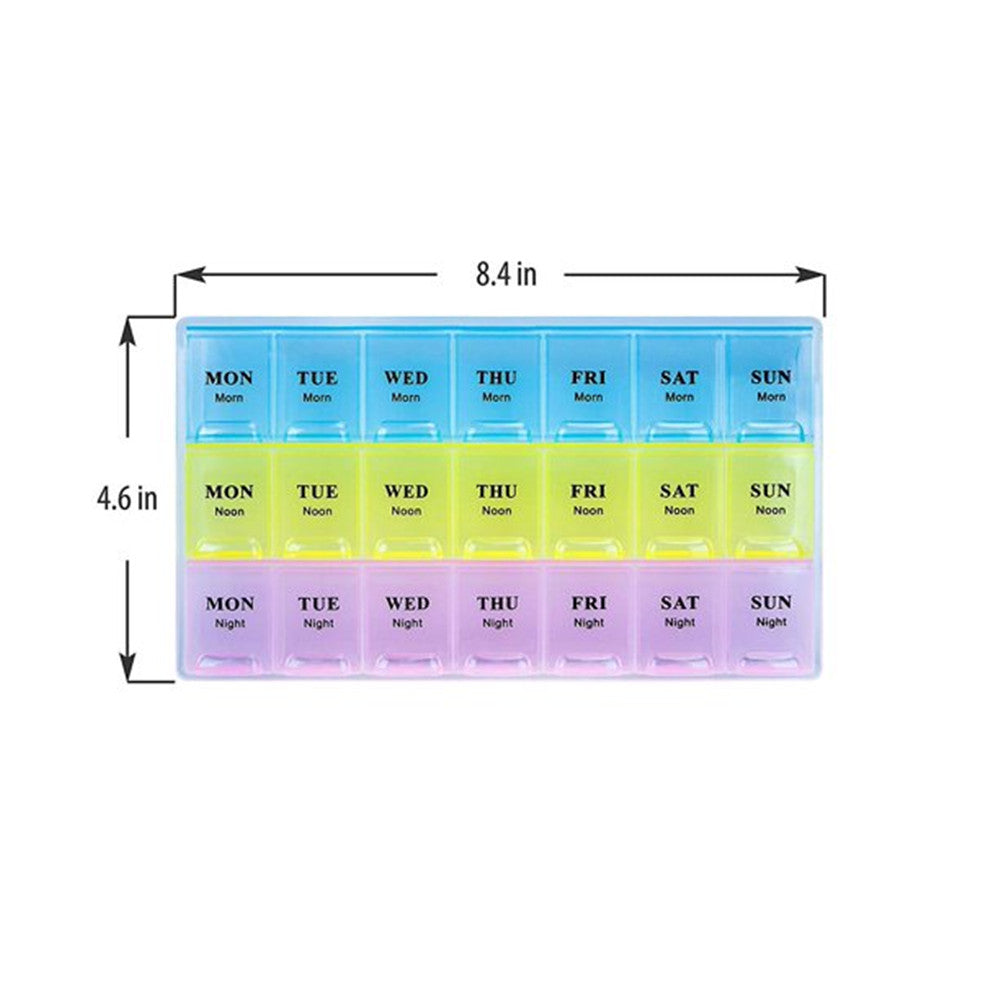 Weekly Pill Organizer, (Pack of 2) 21 Day Pill Planners for Pills Vitamins & Medication, 3 Times-a-Day Medication Reminder Boxes, Easy to Read & Travel Friendly