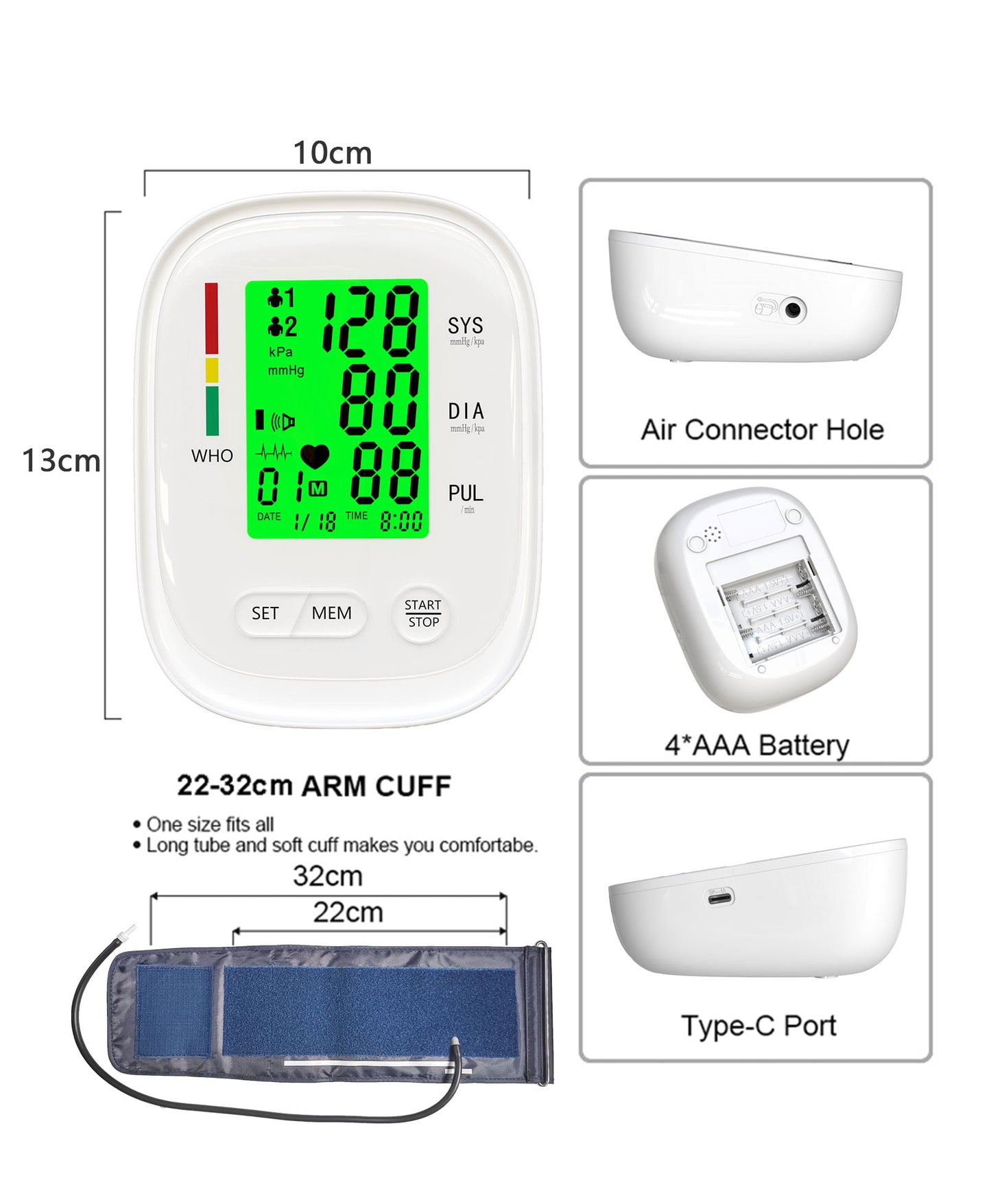 Upper Arm Blood Pressure Monitor, Electric Automatic Sphygmomanometer,  Blood Pressure Monitor for Home Travel Use