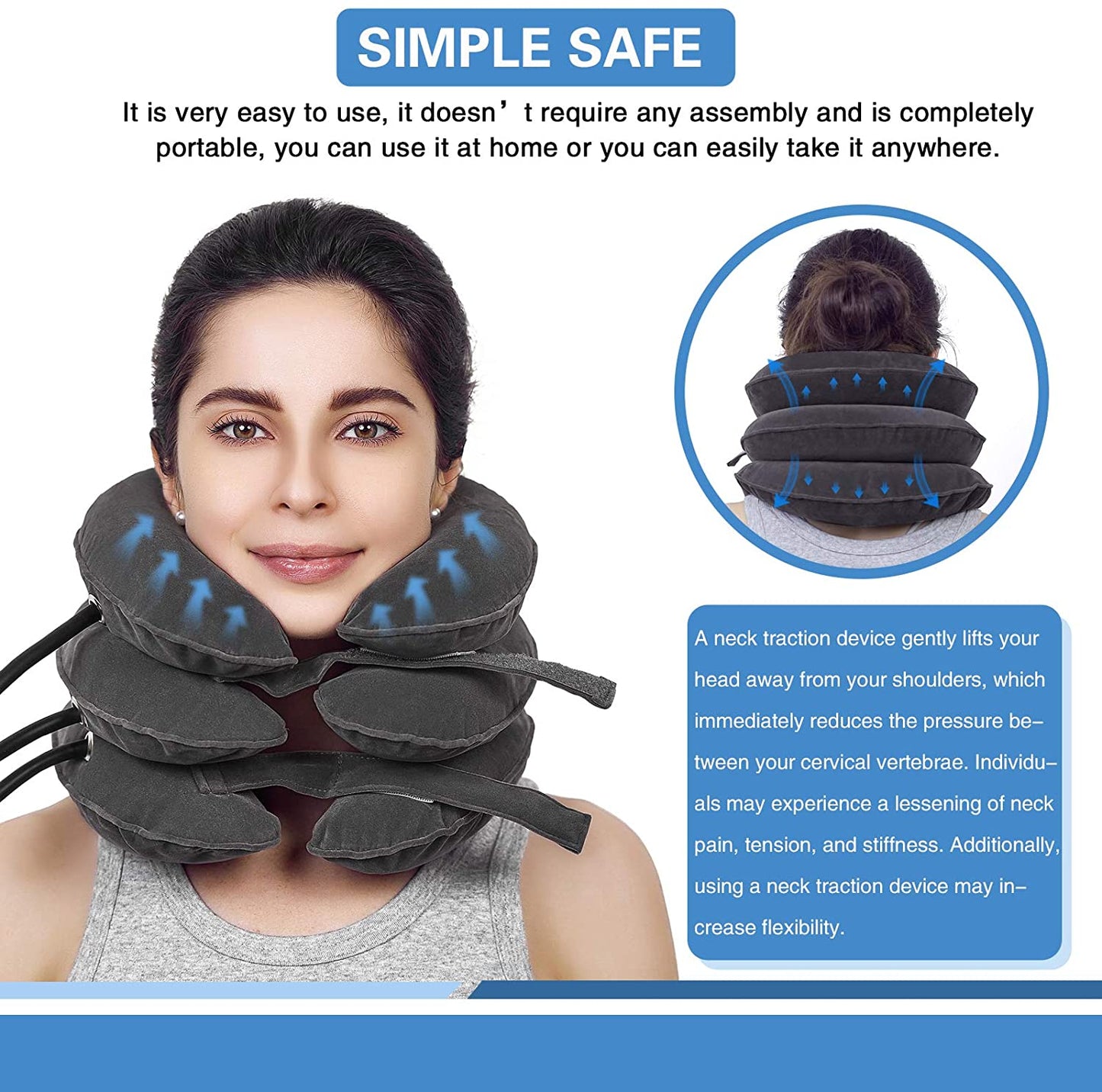 Cervical Neck Traction Device Inflatable Neck Support, Adjustable Neck Brace is Good for Spine Alignment and Chronic Neck Pain Relief, Traction Collar is Easy to Use at Home or Office