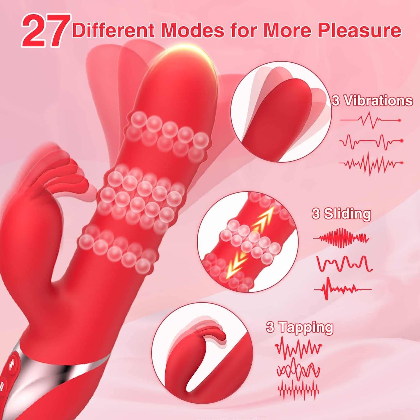 Centerel Rabbit Dildo Vibrator with Moving Ring G-Spot Vibrator Massager, 3 Creep & 3 Vibrating Modes & 3 Rabbit Stimulations , Adult Sex Toys for Women