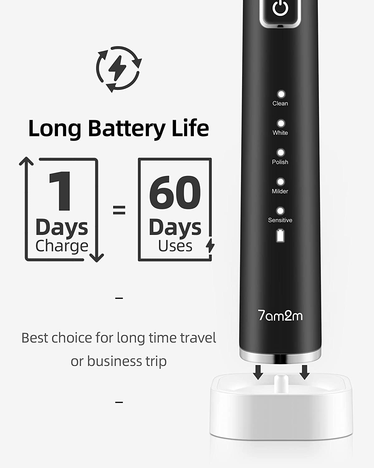 UltraSonic Electric Toothbrush for Adults and Kids, Wireless Fast Charge, One Charge for 60 Days,5 Modes with 2 Minutes Built in Smart Timer, Electric Toothbrushes (Black)