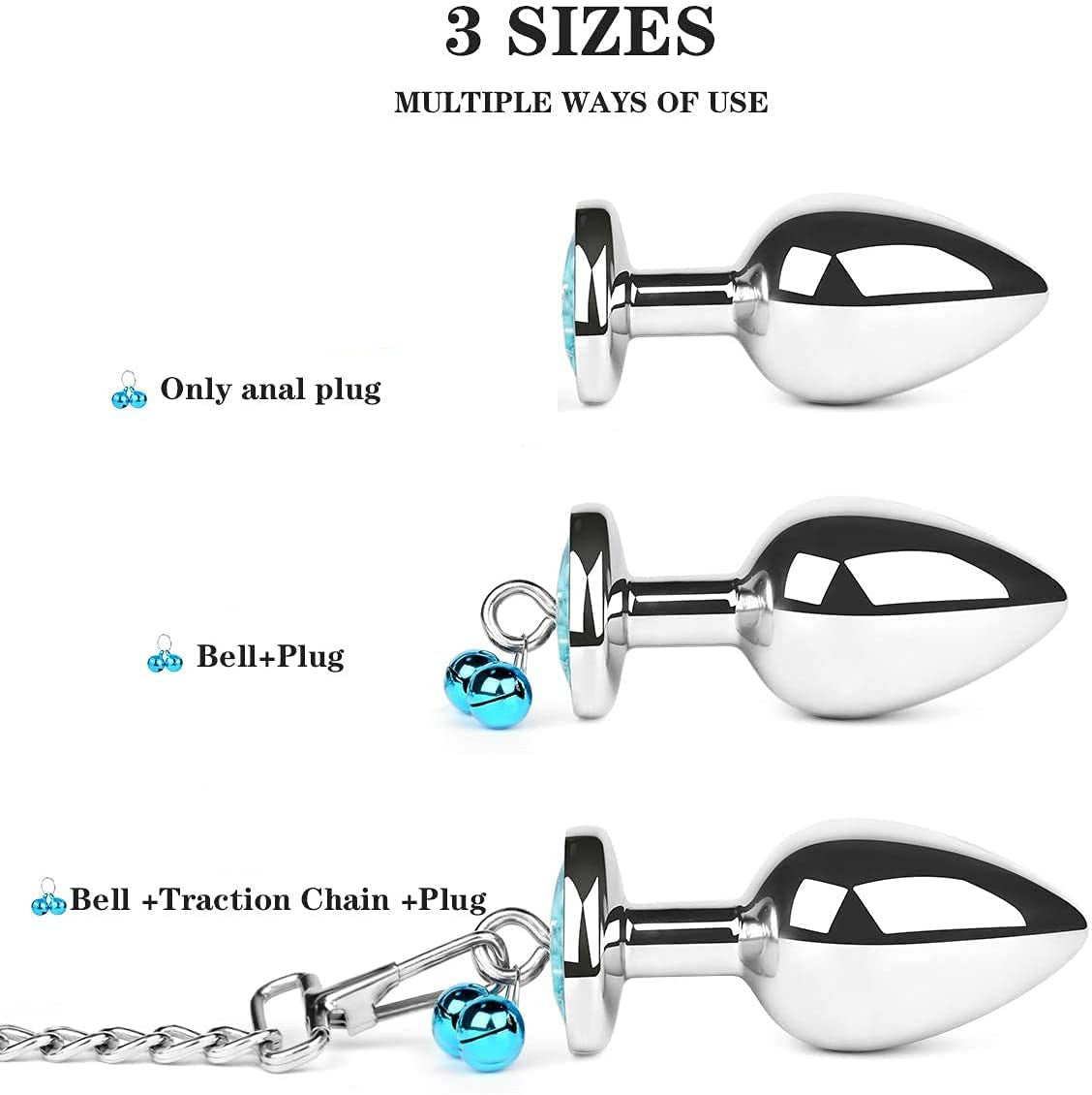 Butt Plug Anal Sex Toy, 3 Pcs Steel Attractive Anal Jewelry- Metal Anal Plug and Metal ChainTrainer Kit, Anal Training Set Prostate Sex Toys for Beginners Advanced Users