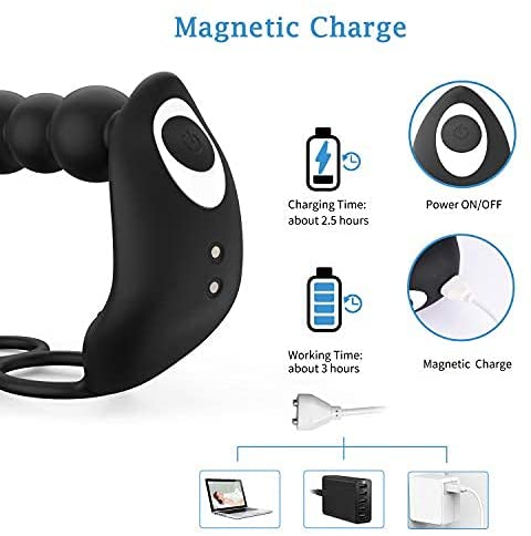 Butt Plug Anal Sex Toys with Penis Ring & Anal Bead Rechargeable Vibrator Waterproof Prostate Massager, Ejaculation Enhancement Erection Prolonger, 3 Powerful Motors Built-in