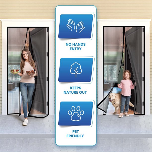 Magnetic Screen Door Mesh, 47" x 83" Door Screen with Magnetic Closure, Magnetic Screen Door Mesh for Sliding Door