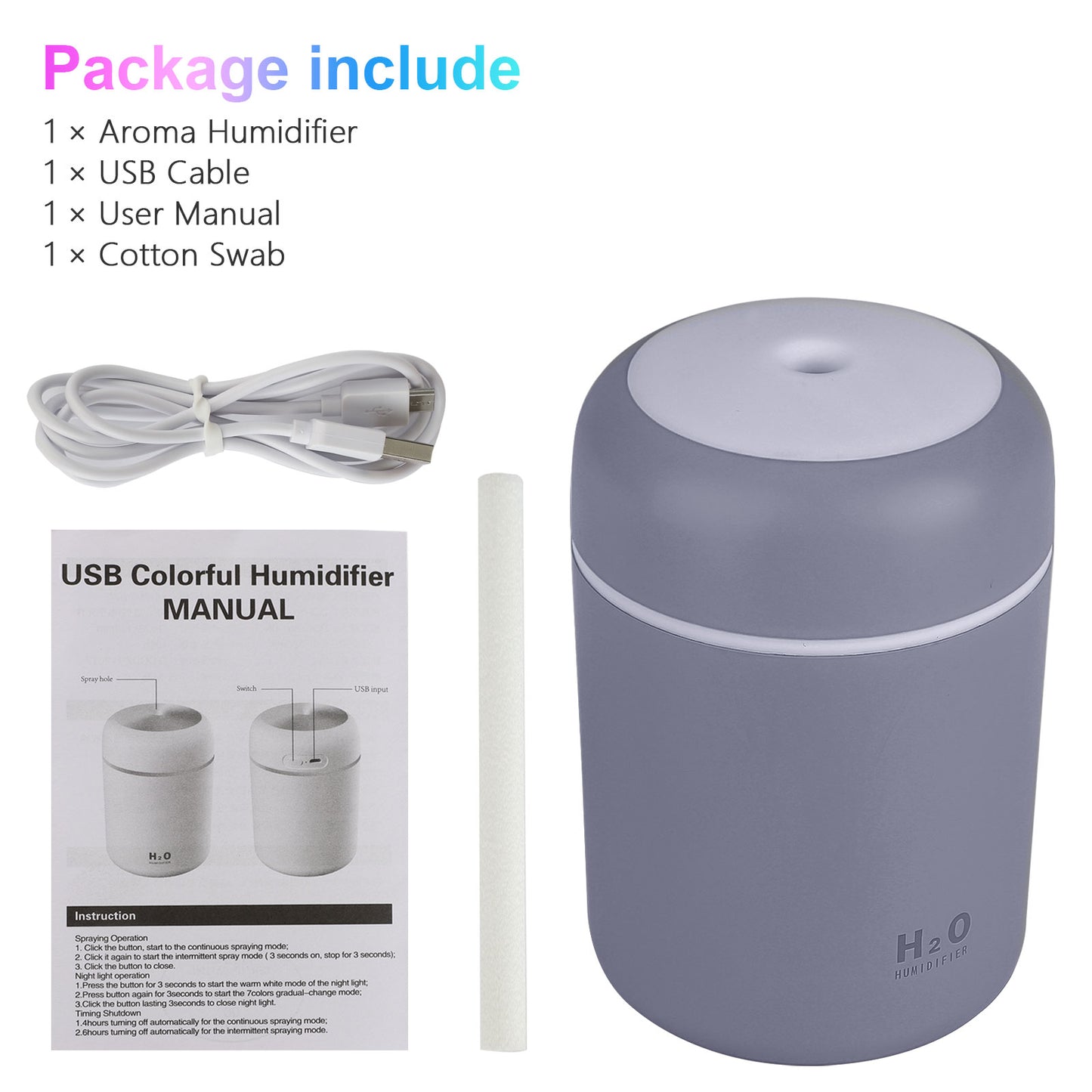 Portable Mini Humidifier, 300 ml Small Cool Mist Humidifiers with Night Light, USB Auto Shut-Off 2 Mist Modes Quiet Air Humidifier for Baby Office Home Travel Car Desk