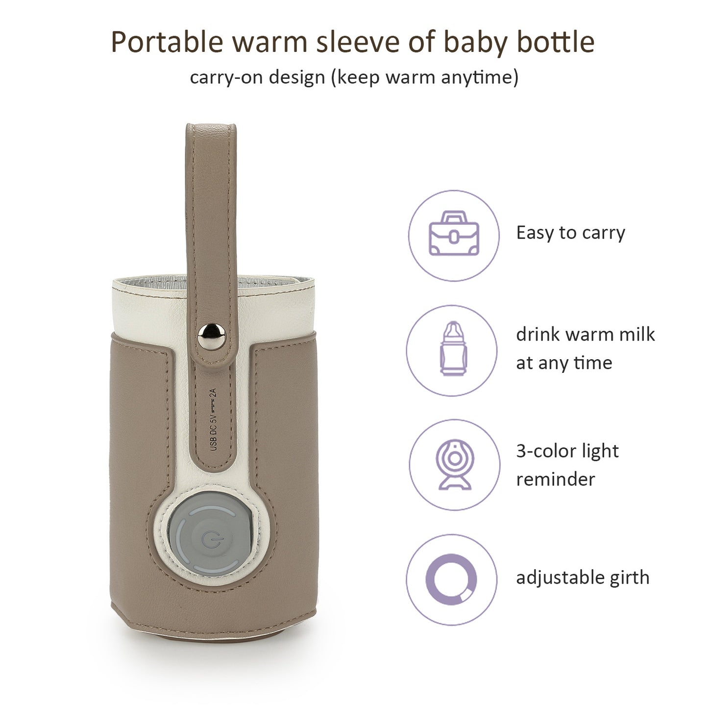 Yadala Portable Bottle Warmer for Baby Breastmilk, Intelligent Warm Sleeve of Baby Bottle, Fast Charge, 3-Speed Temperature Regulation, for Night Feeding, Traveling, Outing, Driving