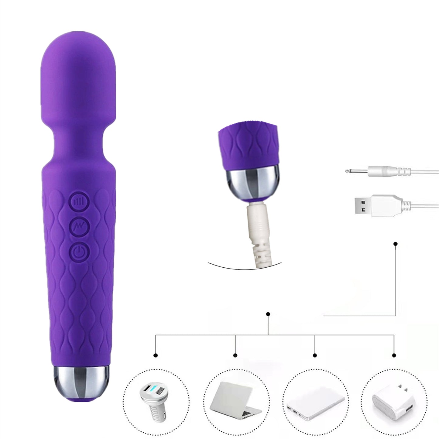 Wand Massager Vibrator G Spot Vibrator Wand with 8 Speeds 20 Vibration Modes, Quiet Cordless Personal Massager Sex Toys for Women-Purple