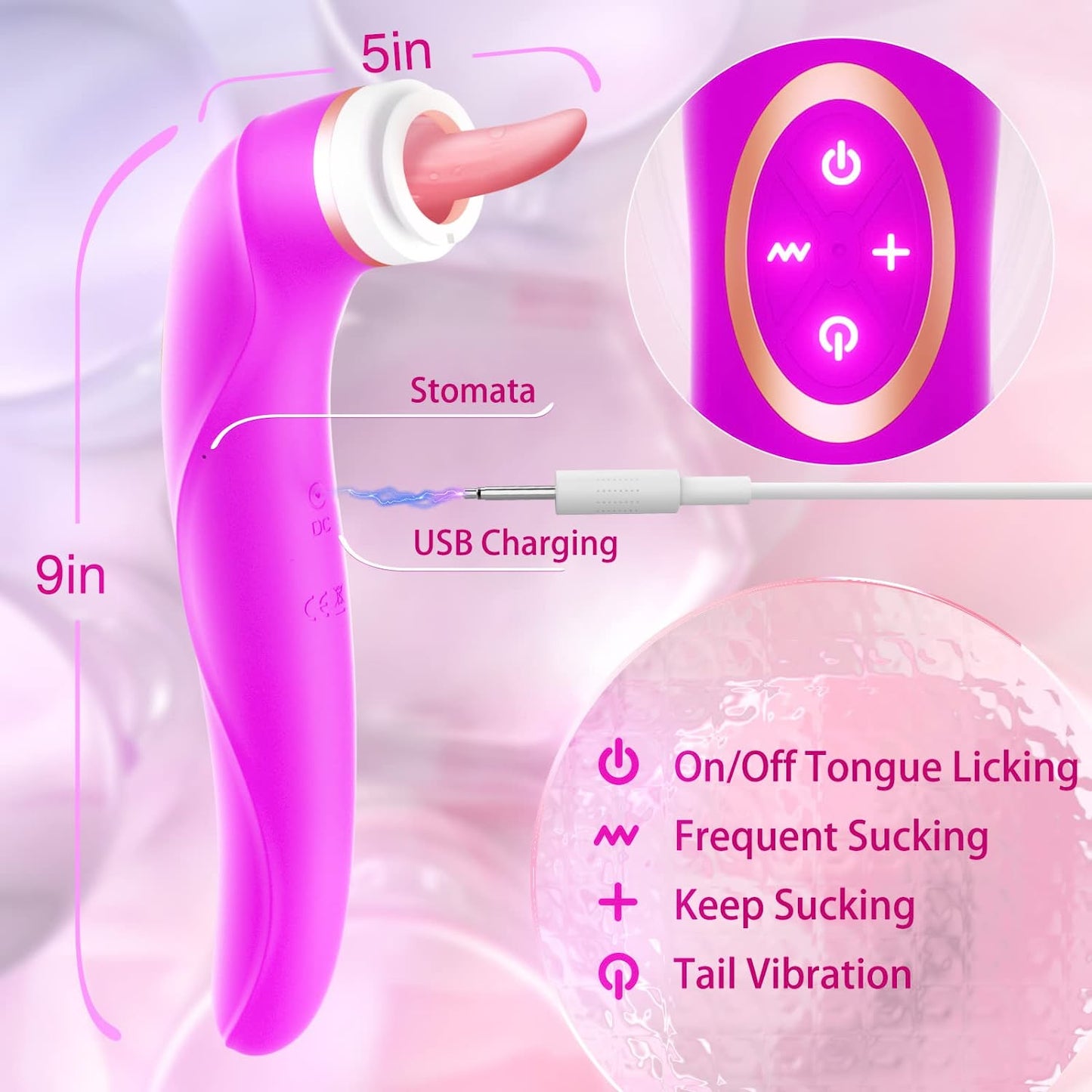 3 in 1 Vibrator with 8 Sucking Modes 5 Licking Tongue and 10 Vibrating Modes, G-spot Nipples Vagina Stimulator Adult Sex Toy for Women Couples