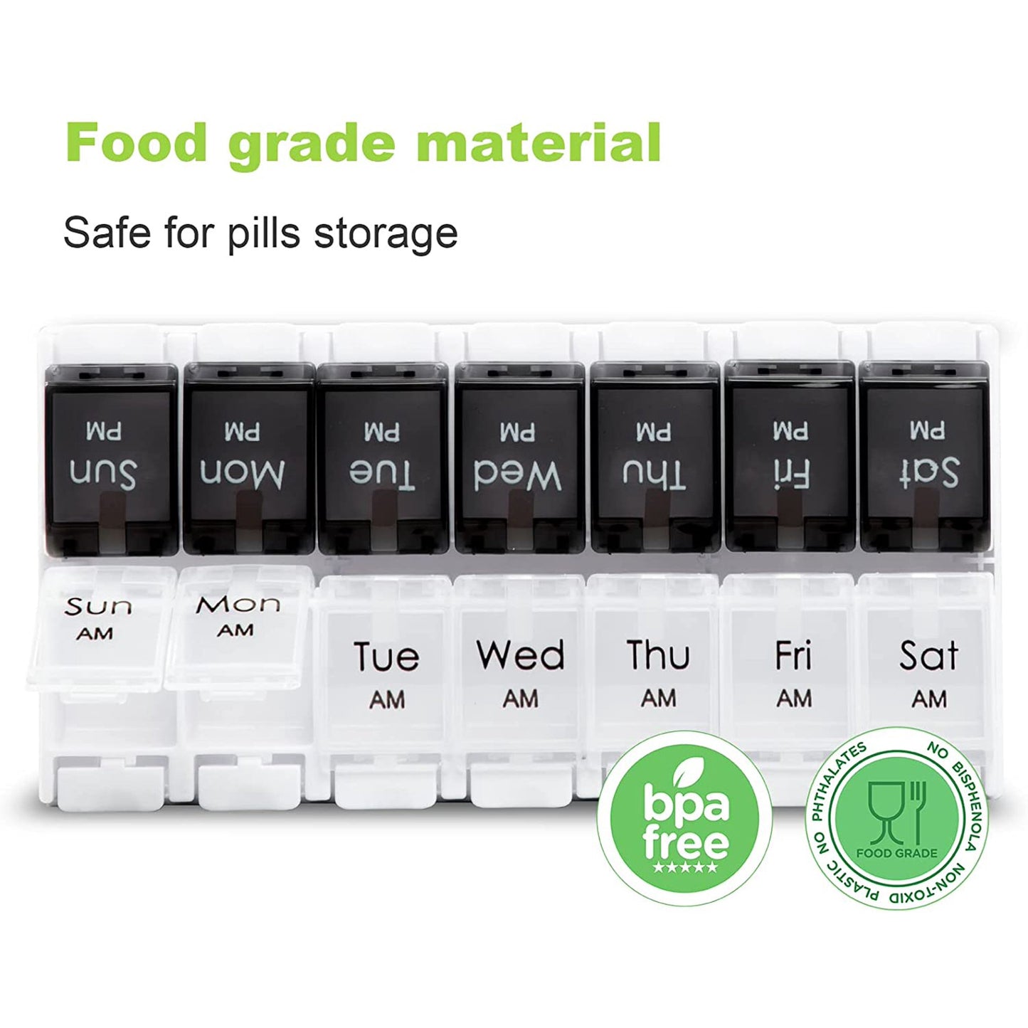 Lukka Pill Organizer, 7 Day Pill Box Twice a Day with Push Button, Arthritis Friendly Day Night Vitamin Organizer, Weekly Pill Case Container