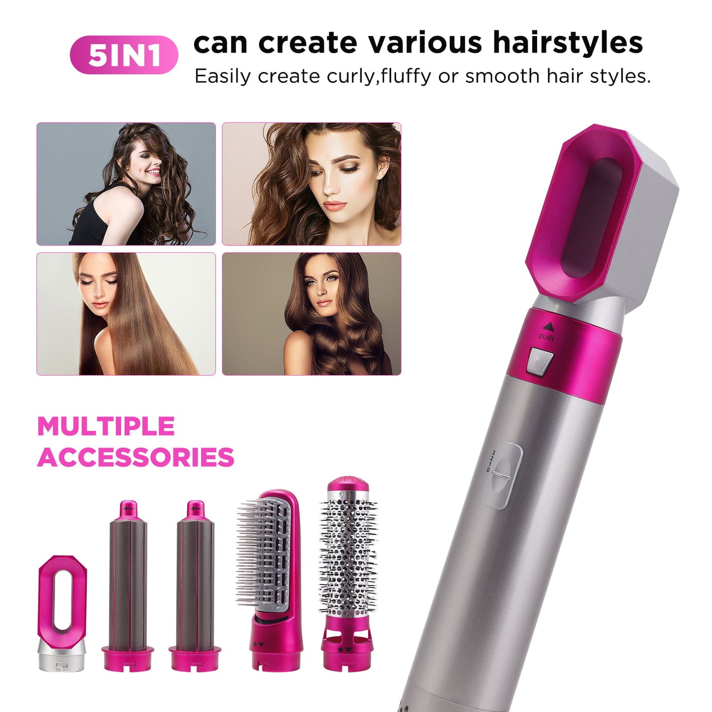 Elecsop 5 in 1 Hot Air Comb, Adjustable Heat Hair Dryer, Hot Air Brush Styler And Volumizer, Hair Straightener Curler Comb, Negative Ion One Step Hair Dryer Brush