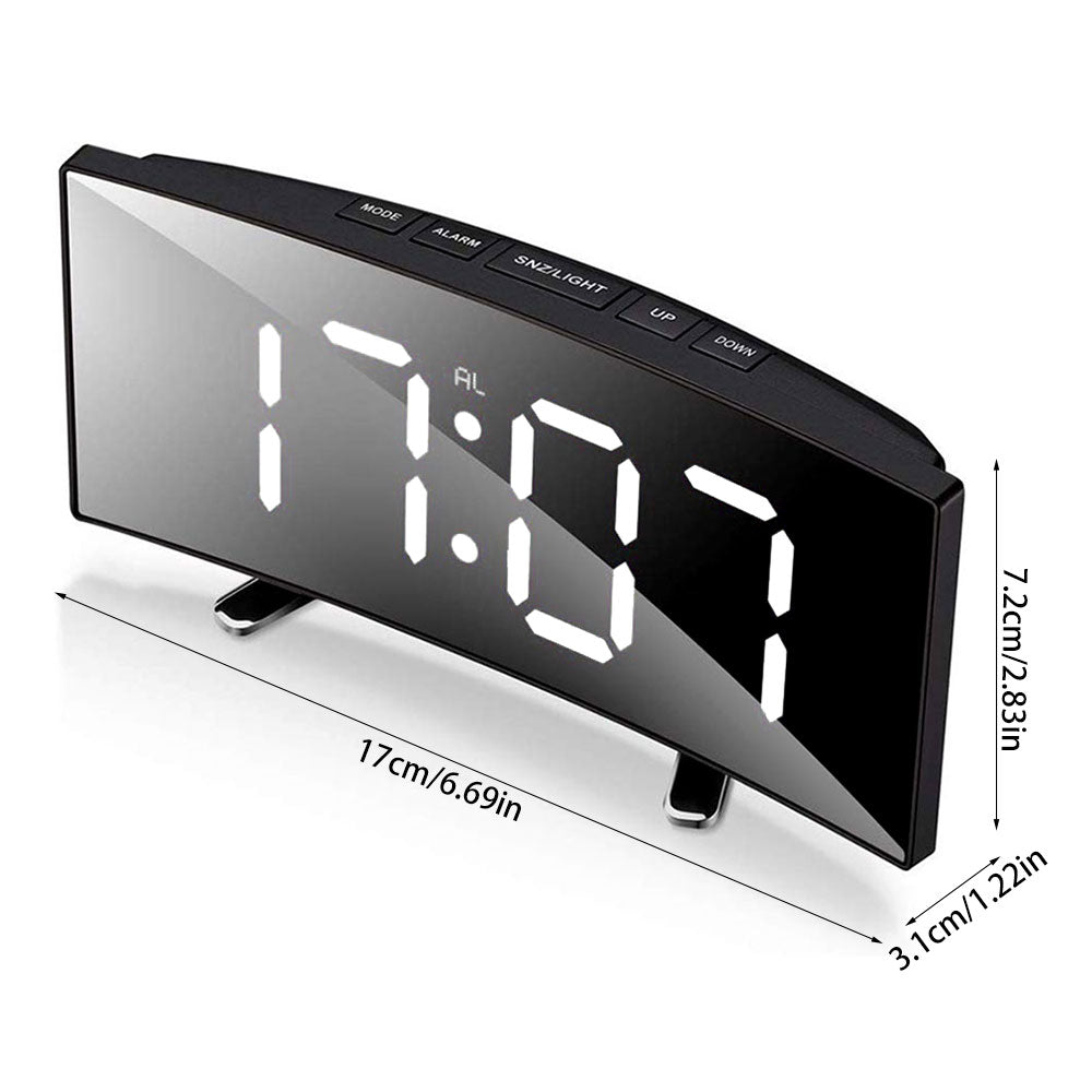 LED Alarm Clock, Bedside Silent Clock with Bracket Curved Electronic Desktop Clock with Large LED Screen Bedroom Table Clock for Bedroom Home Office Travel