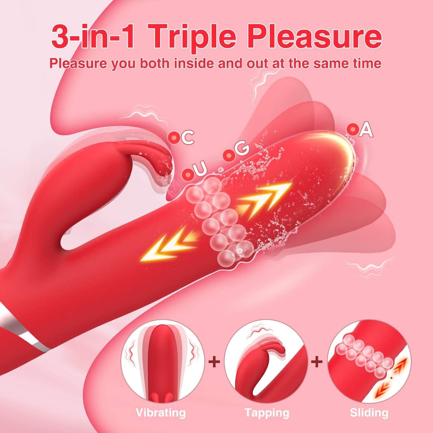 Centerel Rabbit Dildo Vibrator with Moving Ring G-Spot Vibrator Massager, 3 Creep & 3 Vibrating Modes & 3 Rabbit Stimulations , Adult Sex Toys for Women